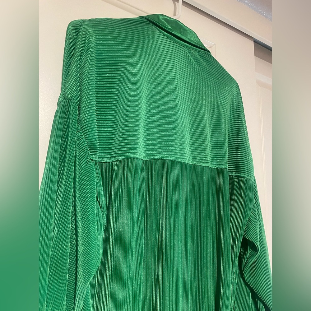 ON HOLD Till Wednesday 💚Green Pleated Button-Up Shirt Dress -12th Tribe - Picture 8 of 9